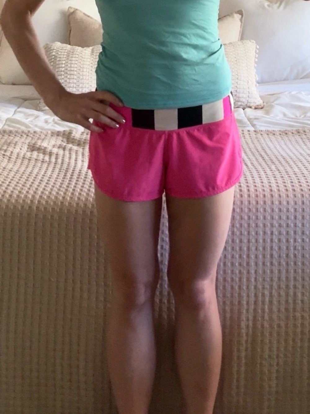 lululemon athletica Pink Athletic Shorts with Striped Waistband- low rise